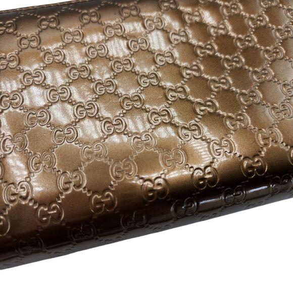 GUCCI Microguccissima Patent Leather Heart Logo Zip Wallet – Metallic Brown GG - Picture 2 of 9